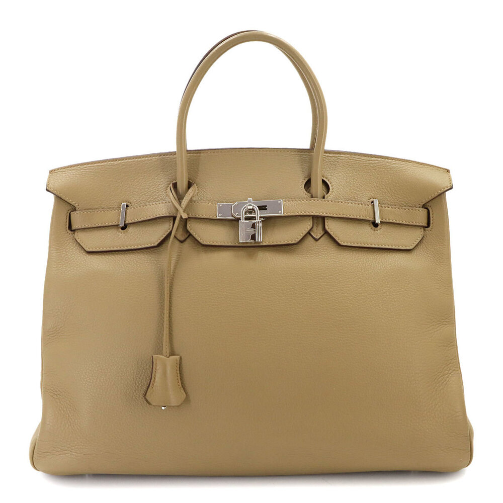 Birkin 40 Hermes HERMES Taurillon Clemence Beige Handbag □L stamp Silver hard...